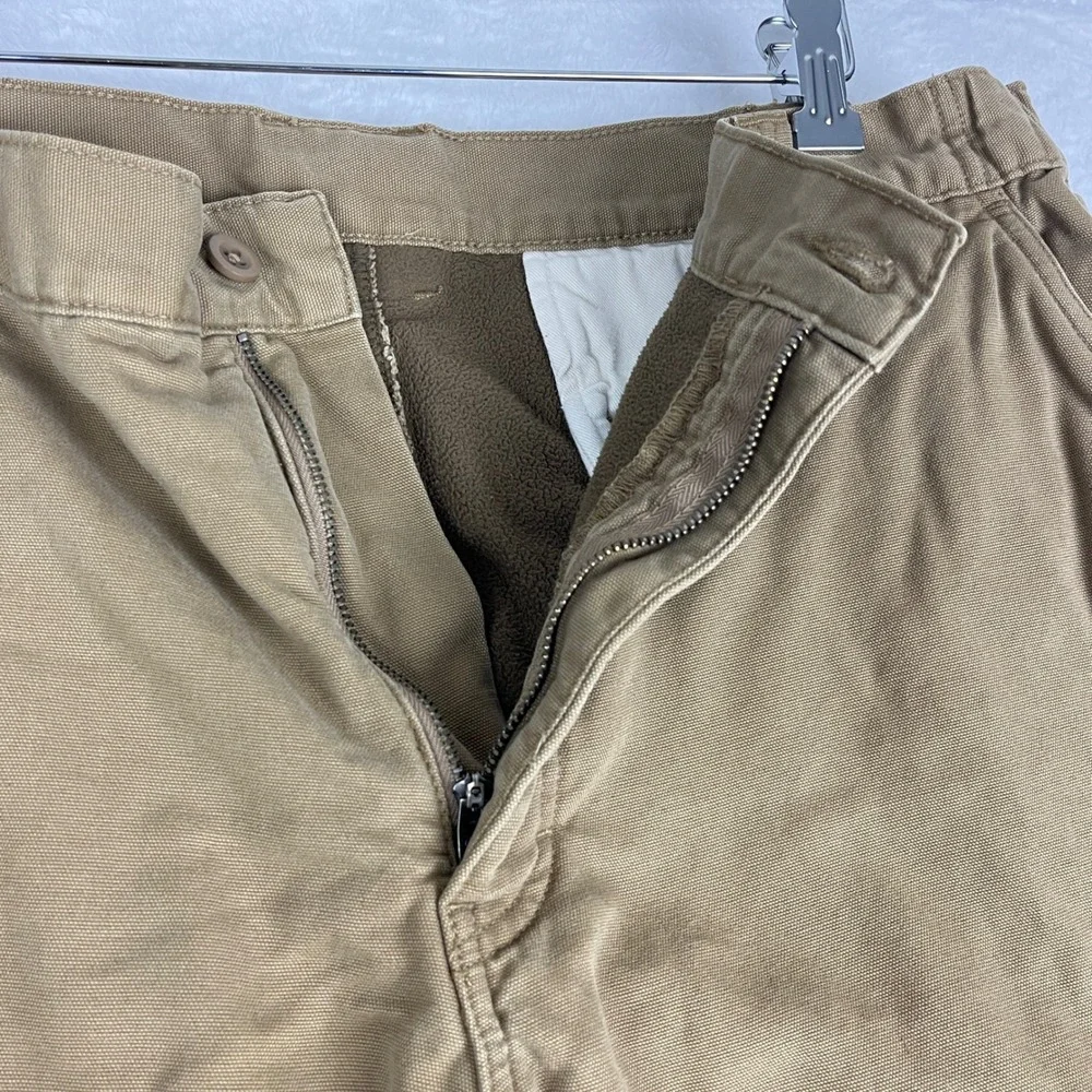 LL Bean Cargo Pants Mens 38x30 Brown Fleece Lined Cotton Canvas Outdoor 277830‎